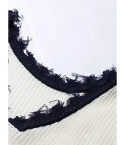 Colorblock V-neck Fringe Trim Loose Sweater Dress 210730738 -NIKA Clothing Shop 210730738 3