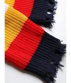 Colorblock V-neck Fringe Trim Loose Sweater Dress 210730738 -NIKA Clothing Shop 210730738 4