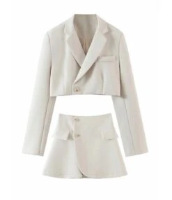 Commute Solid Casual Short Suit High Waist Skirt 2pcs Sets 210805504 -NIKA Clothing Shop 210805504 2