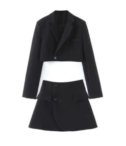 Commute Solid Casual Short Suit High Waist Skirt 2pcs Sets 210805504 -NIKA Clothing Shop 210805504 3