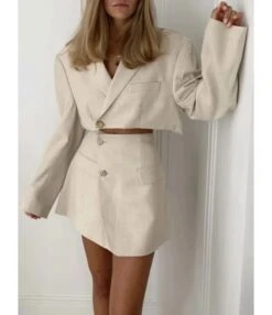 Commute Solid Casual Short Suit High Waist Skirt 2pcs Sets 210805504