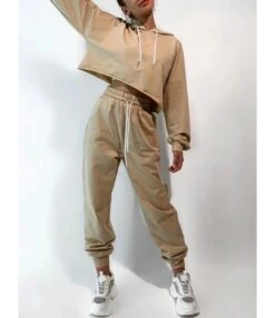 2 Pieces Set Pullover Lace Up Sweatshirts Pants Sets 210807064 -NIKA Clothing Shop 210807064 2