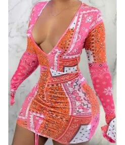 Deep V-neck Flare Cuff Sexy Bodycon Strappy Dress 210810163