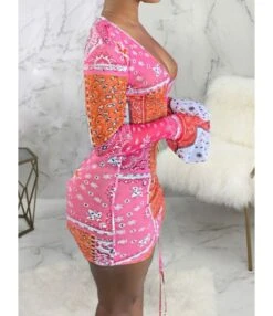 Deep V-neck Flare Cuff Sexy Bodycon Strappy Dress 210810163 -NIKA Clothing Shop 210810163 2