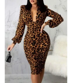 Midi Dress Bodycon Solid Low Cut 210810946 -NIKA Clothing Shop 210810946 1