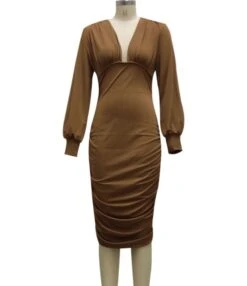 Midi Dress Bodycon Solid Low Cut 210810946 -NIKA Clothing Shop 210810946 8