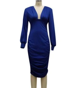 Midi Dress Bodycon Solid Low Cut 210810946 -NIKA Clothing Shop 210810946 9