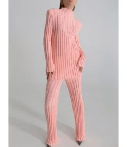 2pcs Ribbing Sweater Sets Shoulder Pads Long Sleeve Top Wide Leg Pants 210813311 -NIKA Clothing Shop 210813311 3
