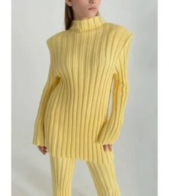 2pcs Ribbing Sweater Sets Shoulder Pads Long Sleeve Top Wide Leg Pants 210813311 -NIKA Clothing Shop 210813311 4