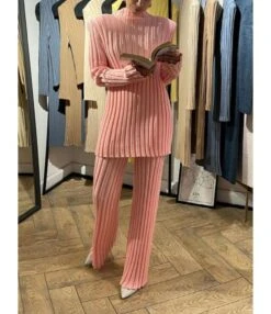 2pcs Ribbing Sweater Sets Shoulder Pads Long Sleeve Top Wide Leg Pants 210813311 -NIKA Clothing Shop 210813311 5