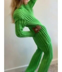 2pcs Ribbing Sweater Sets Shoulder Pads Long Sleeve Top Wide Leg Pants 210813311 -NIKA Clothing Shop 210813311 6