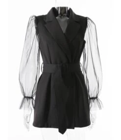 See-through Lantern Sleeves Collect Waist Suit Skirt 210826374 -NIKA Clothing Shop 210826374 3