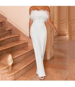 Feather Tube Top Open-Back Sexy Women Jump Suits Wholesale Jumpsuits SJN534774