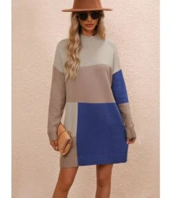 Elegant Colour Blocked Round Neck Knitted Long Dress Wholesale Dresses N5923082600022 -NIKA Clothing Shop 23d642c324354b3d8511b07400aea1ce 4