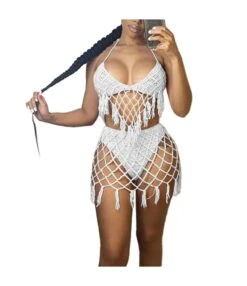 Sexy Hand Hook Tassel Knit Bikini 2pcs Sets Split Swimsuits Wholesale Womens Swimwear SSN535414