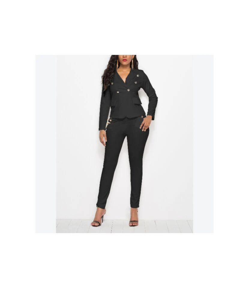 Solid Color Botton Design Elegant Office Suits & Pants Wholesale Two Piece Sets SO220143 3 Solid Color Botton Design Elegant Office Suits & Pants Wholesale Two Piece Sets SO220143