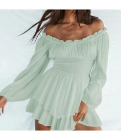 Pleated Boat Neck Long Sleeves Ruffled Playsuits Wholesale Women'S Clothing N4623050200001 -NIKA Clothing Shop 29421d2706ea45fabc7faff700a2d44b 4