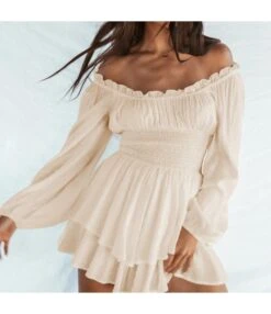 Pleated Boat Neck Long Sleeves Ruffled Playsuits Wholesale Women'S Clothing N4623050200001 -NIKA Clothing Shop 2cbc567418be4ce7a85caff700a2fa91 4