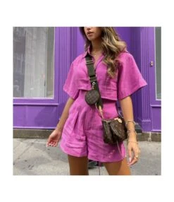 Irregular Short Tops & Shorts Casual Cotton & Linen Suit Wholesale Women'S 2 Piece Sets SON536418