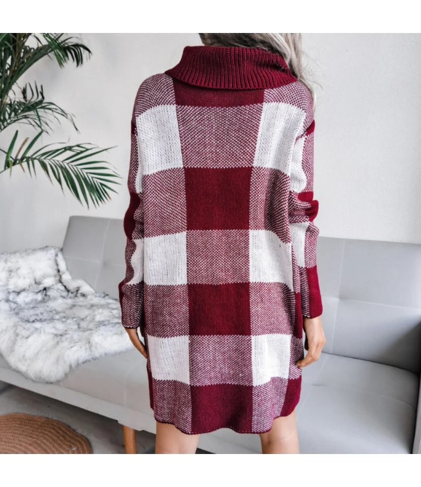 Turtle Neck Plaid Knitted Dress Wholesale Without Belt SD160394 8 Turtle Neck Plaid Knitted Dress Wholesale Without Belt SD160394 - Image 6