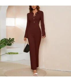 High Waist Flare Sleeve Slim Women Straight Knit Jump Suit Wholesale Jumpsuits SJN536330