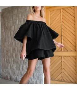 One-Neck Loose Top High Waist Shorts Comfortable Suit Wholesale Womens Clothing N4623070600050