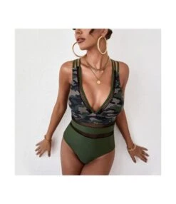 Camo Print Sexy Deep-V Back Crossover Sexy Mesh One-Piece Swimsuits Wholesale Womens Swimwear SSN533178