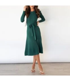 Knitting Long Sleeve Sweater Midi Dress