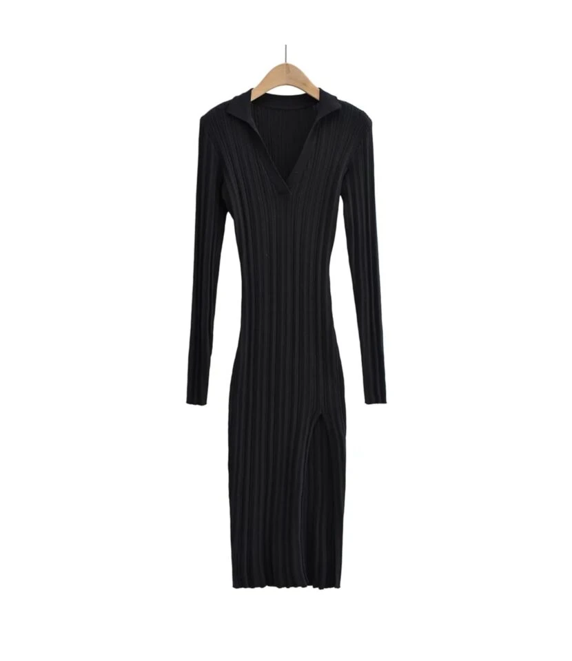Bodycon Slit Full Sleeve Solid Ribbed Midi Dress SD080009 5 Bodycon Slit Full Sleeve Solid Ribbed Midi Dress SD080009 - Image 3