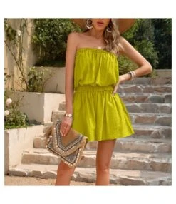 Folded Off-The-Shoulder Slim-Fitting Solid-Color Playsuits Wholesale Women'S Clothing N4623041900006 -NIKA Clothing Shop 44514d492aaf42878860afeb012ca47d 4