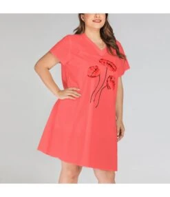 Flower Print Wholesale Plus Size T Shirt Dress SD200005