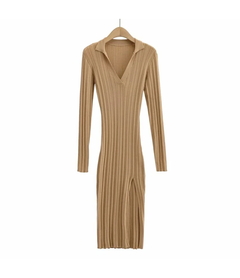 Bodycon Slit Full Sleeve Solid Ribbed Midi Dress SD080009 4 Bodycon Slit Full Sleeve Solid Ribbed Midi Dress SD080009 - Image 2