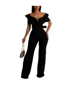 V Neck Ruffled Sexy Waist Jumpsuit Wholesale Womens Clothing N3823103000103