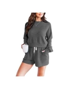 Solid Color Crew Neck Pullover Long Sleeve Sweatshirt Shorts Wholesale Womens 2 Piece Sets N3823103000045 -NIKA Clothing Shop 5528cd147c85403a942eb0ad012097f9 5
