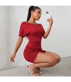 Women Plain Color Short Sleeve Round Neck Pleated Wholesale Ruched Dresses SDN580795 11 Women Plain Color Short Sleeve Round Neck Pleated Wholesale Ruched Dresses SDN580795 -NIKA Clothing Shop 56abf11e 4b66 442a 916b da4f4a896afd 2051bc1c64085d27c459b13c82434dc7