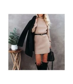 Fashion Solid Color Long Sleeve Round Neck Knitted Dress Wholesale Dresses V5923053100006