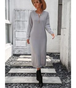 Fashion Solid Colour Long Sleeve Button Down Knit Dress Wholesale Dresses N5923082600017 -NIKA Clothing Shop 5b930cfd116d4339978fb07400b8f28f 4