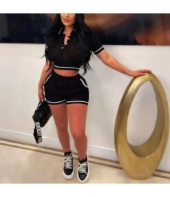 Knitted Sports Short Sleeve Shorts Slim Two-Piece Set Wholesale Women'S Clothing N463423033000005 -NIKA Clothing Shop 61b4276d0aea4ed2bc4dafd600e8227b 4