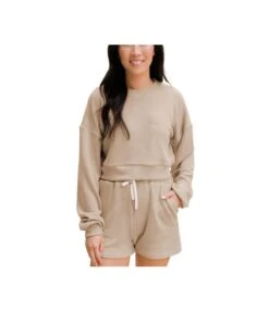 Solid Color Crew Neck Pullover Long Sleeve Sweatshirt Shorts Wholesale Womens 2 Piece Sets N3823103000045 -NIKA Clothing Shop 64dd81a4289d465192afb0ad0120b256 5