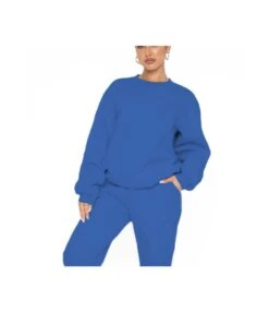Solid Color Velvet Round Neck Pullover Long Sleeve Sweatshirt Pants Wholesale Two Piece Sets N3823103000052