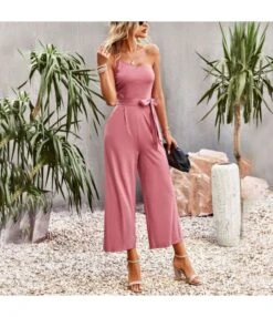 One-Shoulder Sleeveless Commuter Solid Color Slim Jumpsuit Wholesale Women'S Clothing N46723022700001