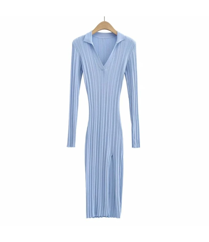 Bodycon Slit Full Sleeve Solid Ribbed Midi Dress SD080009 7 Bodycon Slit Full Sleeve Solid Ribbed Midi Dress SD080009 - Image 5