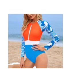 Printed Womens Long Sleeve One Piece Swimsuit Athletic Sunscreen Guard Zipper Surfing Wholesale Swimwear SSN533343