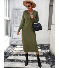 Fashion Solid Colour Long Sleeve Button Down Knit Dress Wholesale Dresses N5923082600017 -NIKA Clothing Shop 7d9af4e14888413bac1eb07400b8f286 4