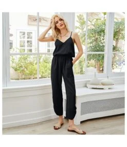 Pleated Sexy Solid Color Sling Wholesale Jumpsuits SJ183211