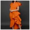 Wholesale Ruffled Trim Sleeve Asymmetrical Midi Dress SD161591