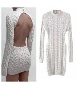 Knitting Sexy Bodycon Solid Backless Full Sleeve Mini Dress ST080012