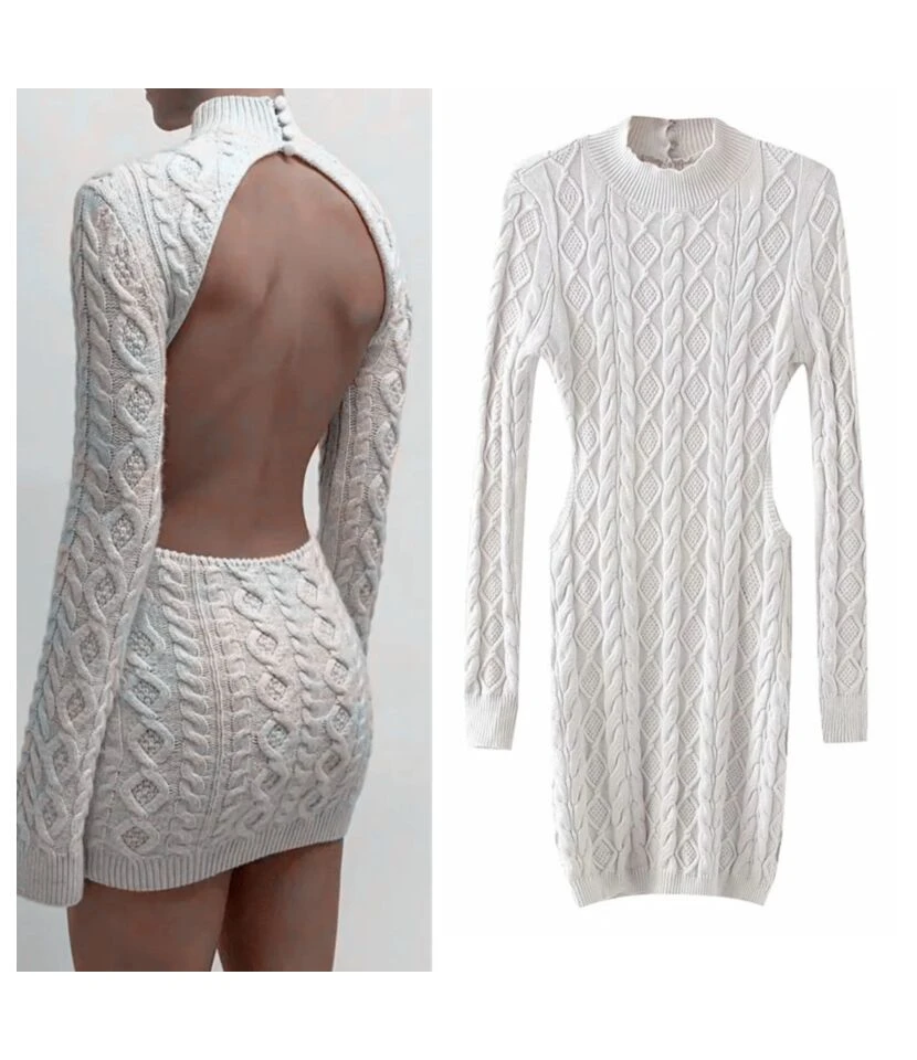 Knitting Sexy Bodycon Solid Backless Full Sleeve Mini Dress ST080012 3 Knitting Sexy Bodycon Solid Backless Full Sleeve Mini Dress ST080012