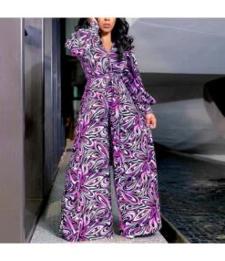 AllĀ OverĀ Print Long Sleeve V Neck Wide Leg Wholesale Women's Jumpsuits And Rompers N3823101700042