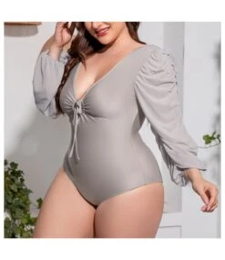 Sexy Deep V-Neck Lace-Up Bikini Bodysuits Solid Color Long Sleeveless Wholesale Plus Size Clothing SSN560784 -NIKA Clothing Shop 95f08d87 ddfe 430e b855 11451caac332 ceb99a25dcc565b6500c1c067a26552b